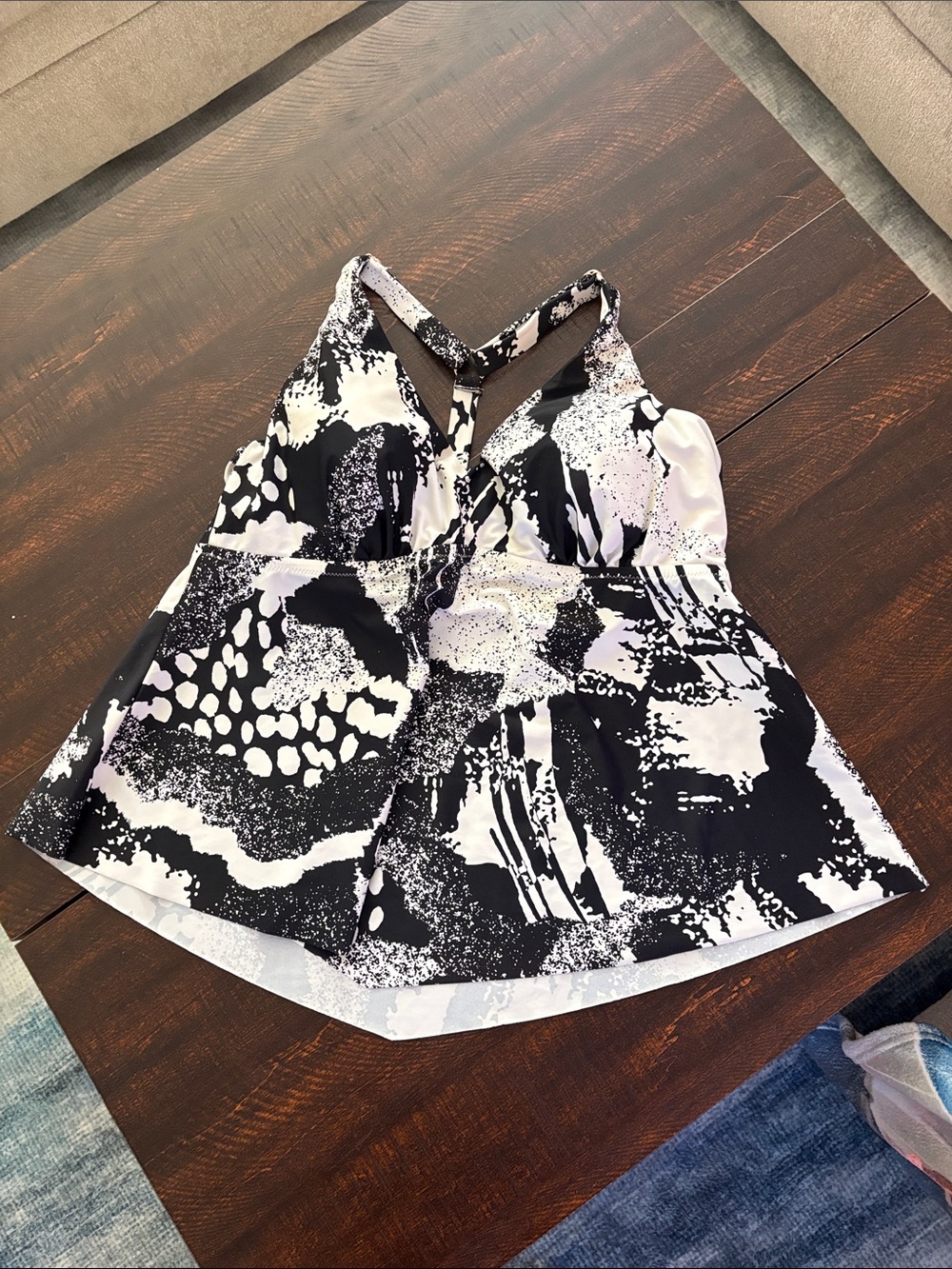 Women’s Black & White Abstract Halter Top Tankini